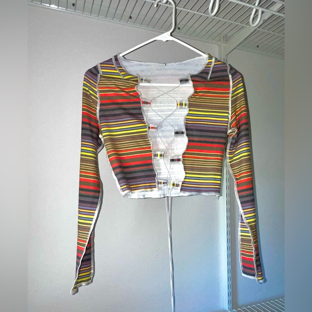 Lace up stripe shirt